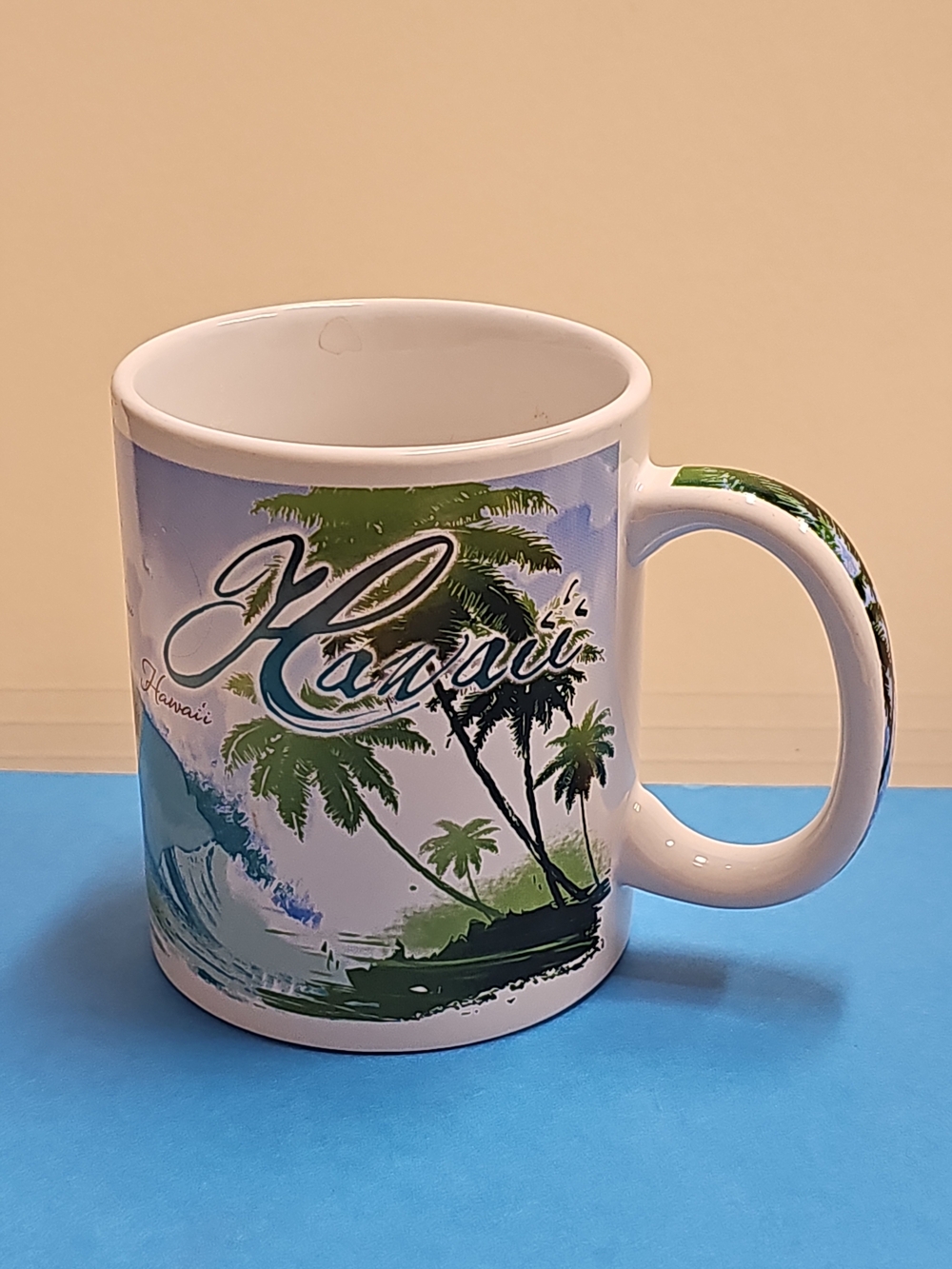Hawaii Palm Tree Ceramic Coffee Mug - White & Green